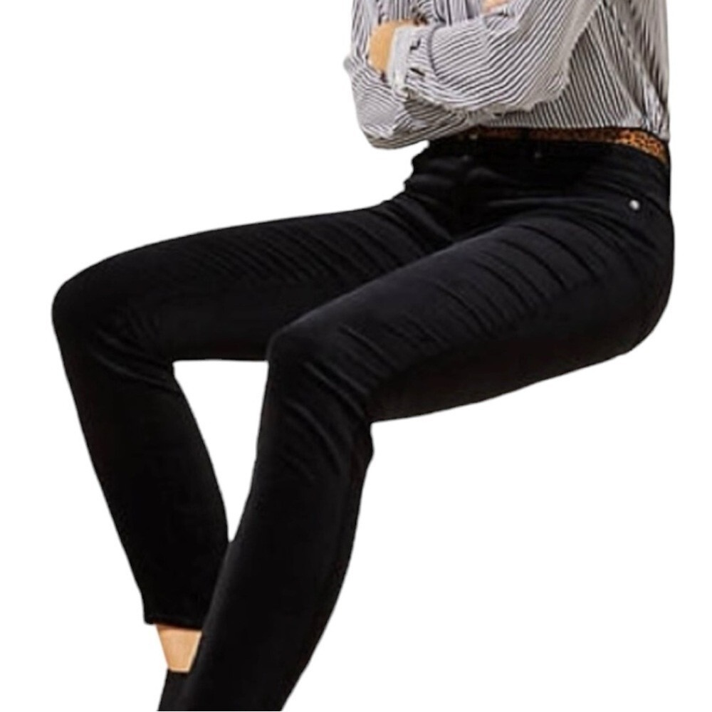 NY Collection Moderne Velvet Pants Womens 14 Black Sleek Lower Rise XUTL0105 New